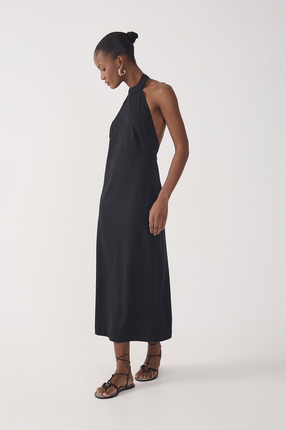 Black Halter Neck Tailored Midi Dress_3
