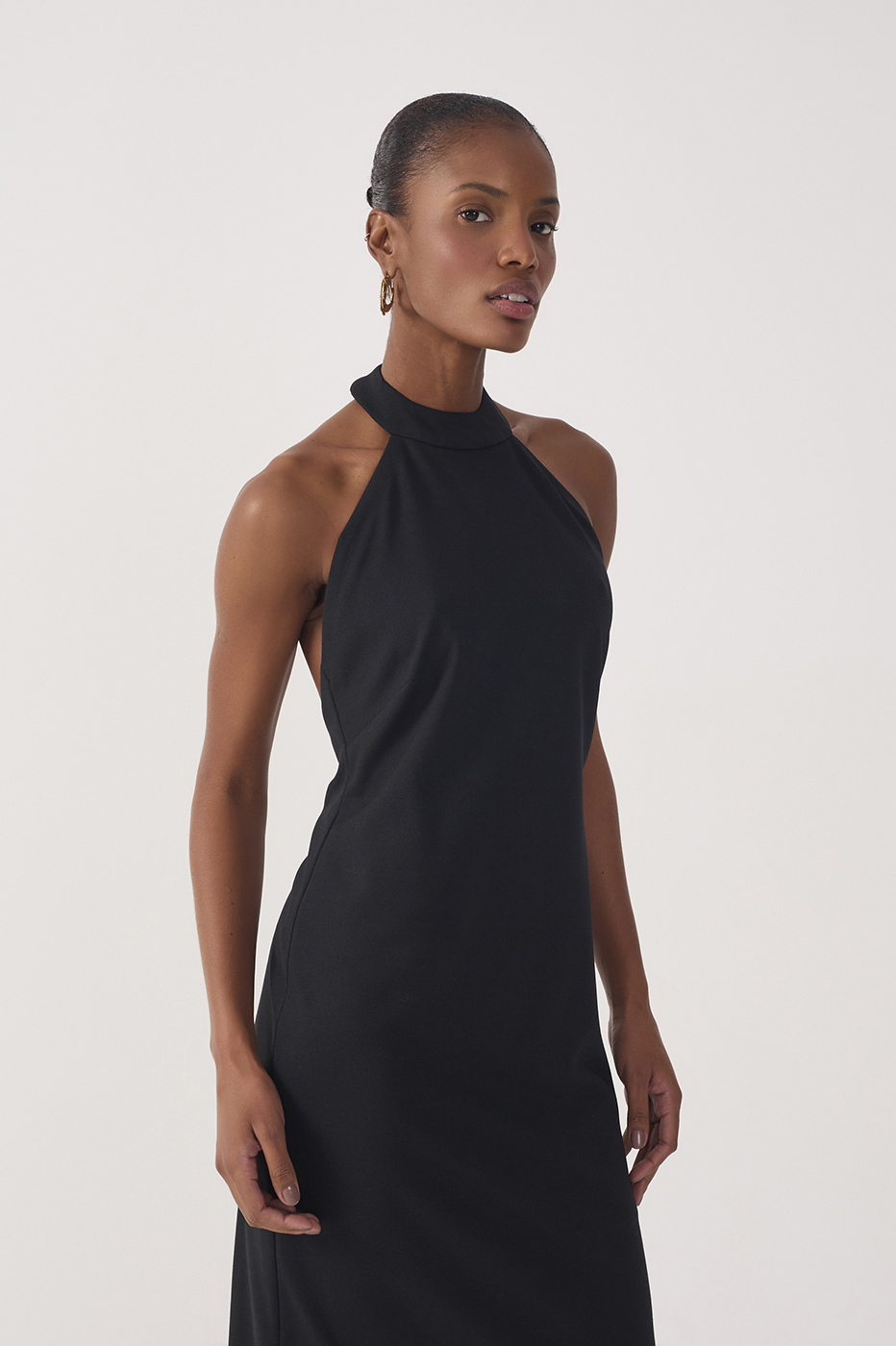 Black Halter Neck Tailored Midi Dress_4