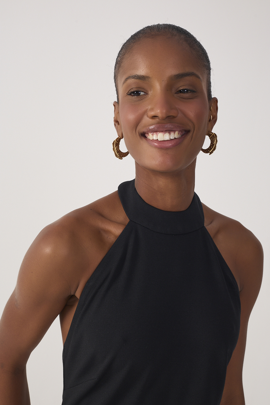 Black Halter Neck Tailored Midi Dress_5