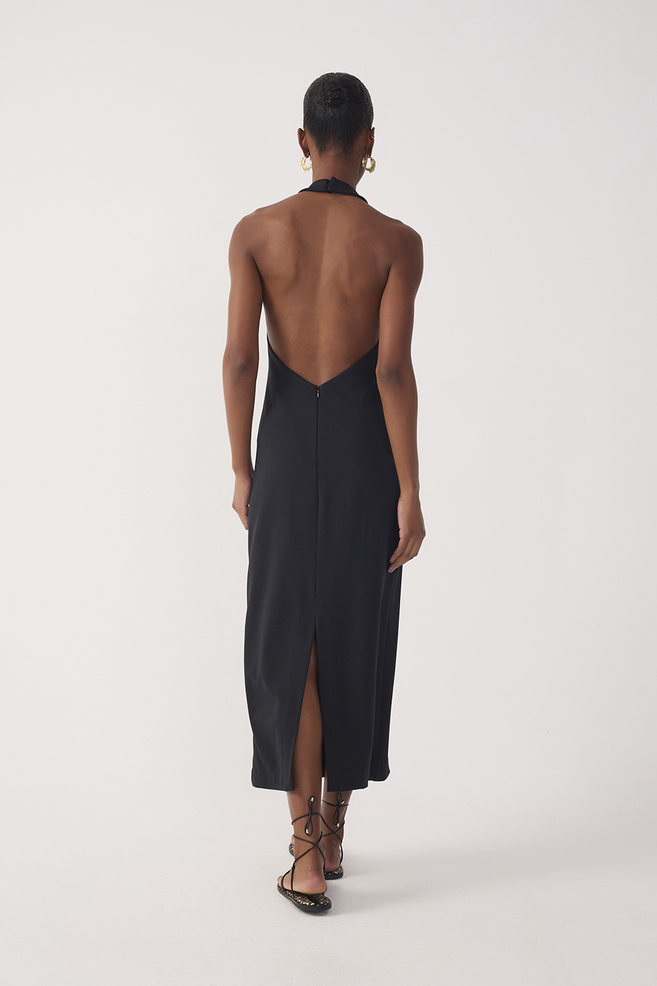 Black Halter Neck Tailored Midi Dress_6
