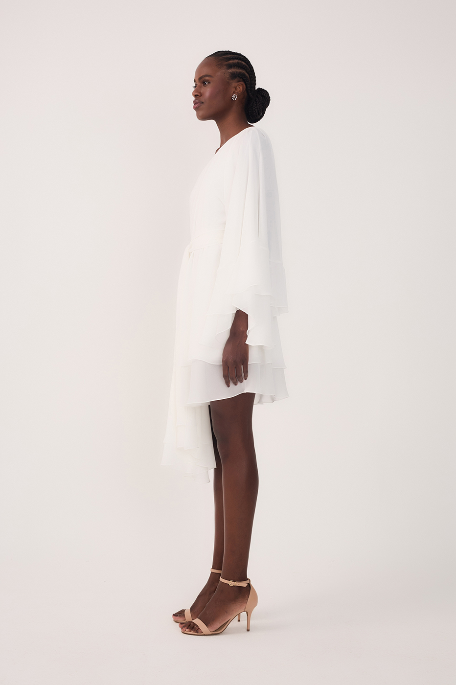 Off White Asymmetric One-Shoulder Chiffon Gown with Waist Tie -  Thati Amorim Collection