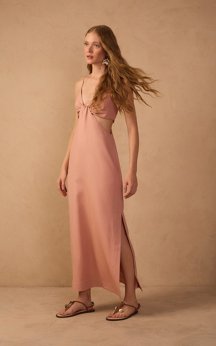 Pink Cut-Out Side Slits Midi Dress_1