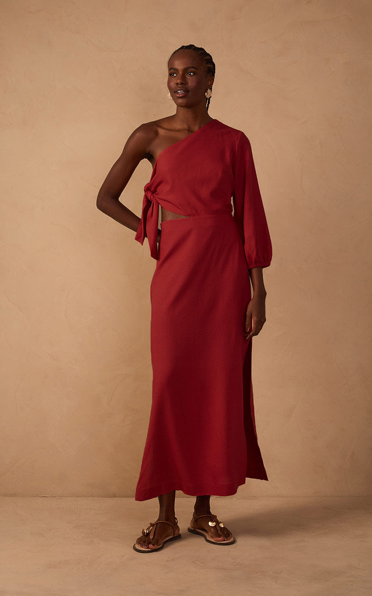 Linen One Shoulder Tie Dress_1