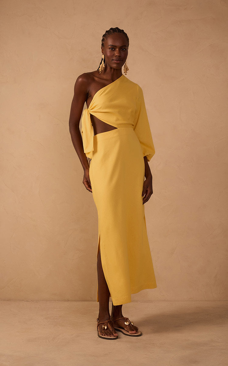 Linen One Shoulder Tie Dress_1