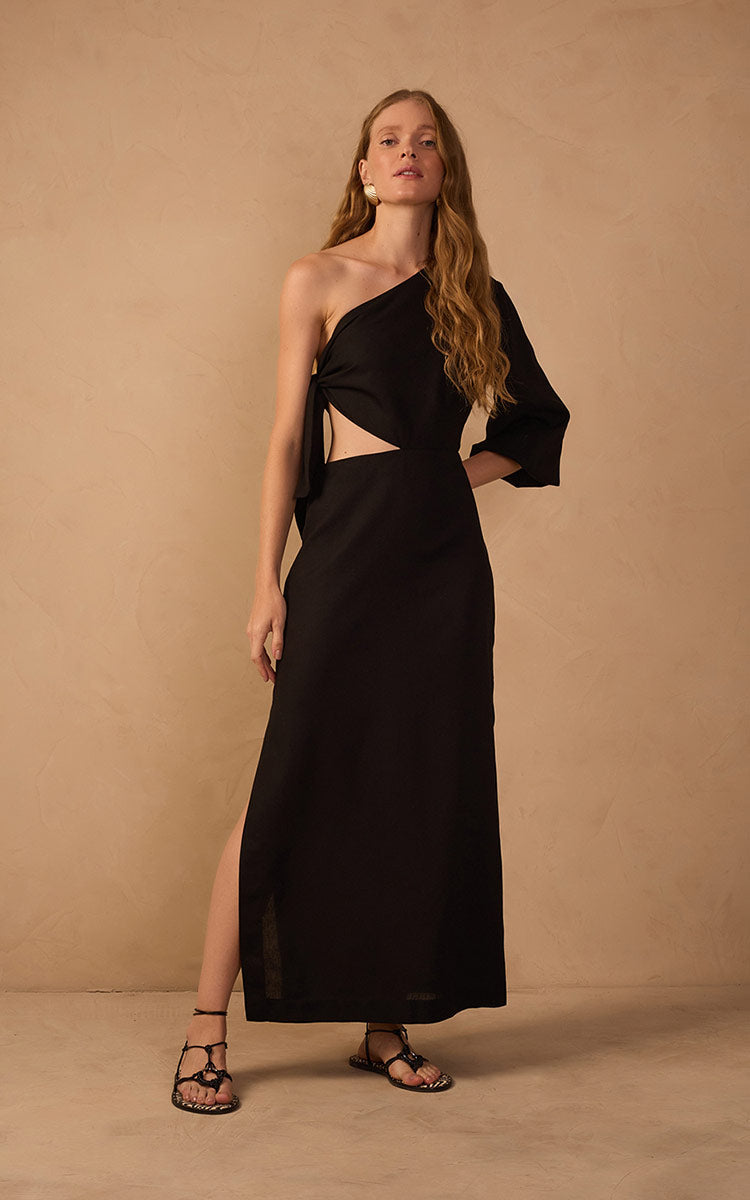 Linen One Shoulder Tie Dress_1
