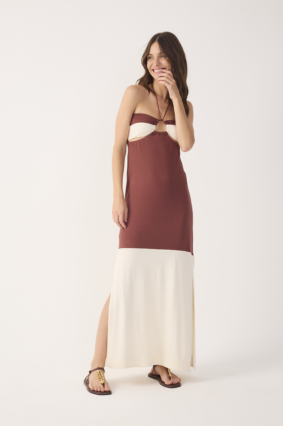 Multicolor Halter Neck Crepe Maxi Dress_2