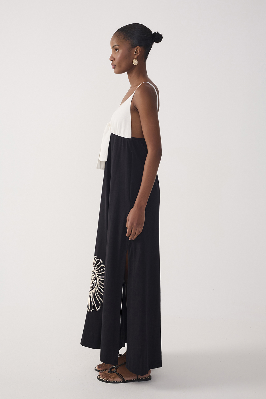 Black Embroidered Side Slit Maxi Dress_3