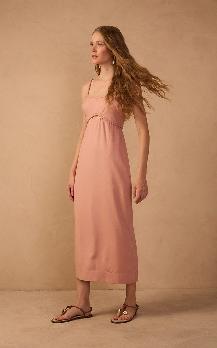 Pink Sleeveless Bust Cut-Out Midi Dress_1