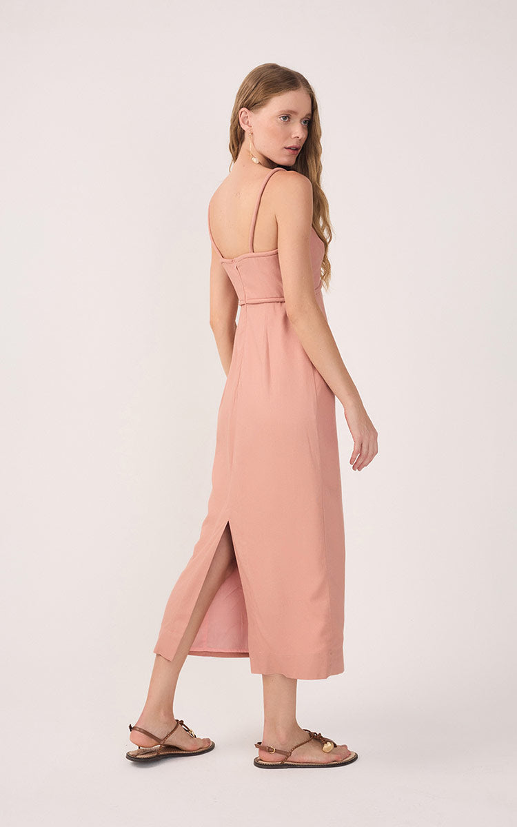 Pink Sleeveless Bust Cut-Out Midi Dress_5