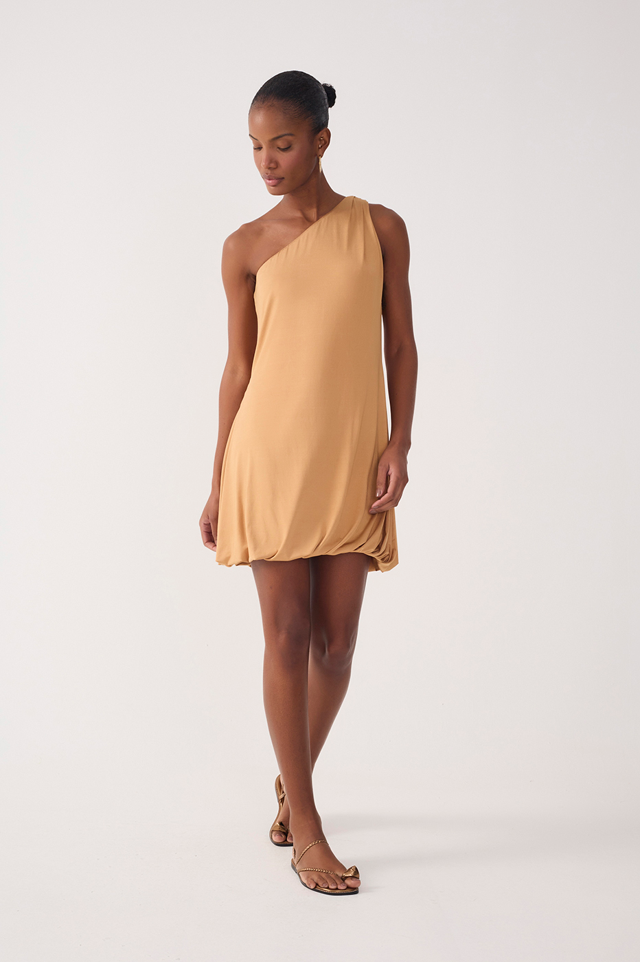 Beige One-Shoulder Balloon Mini Dress_2