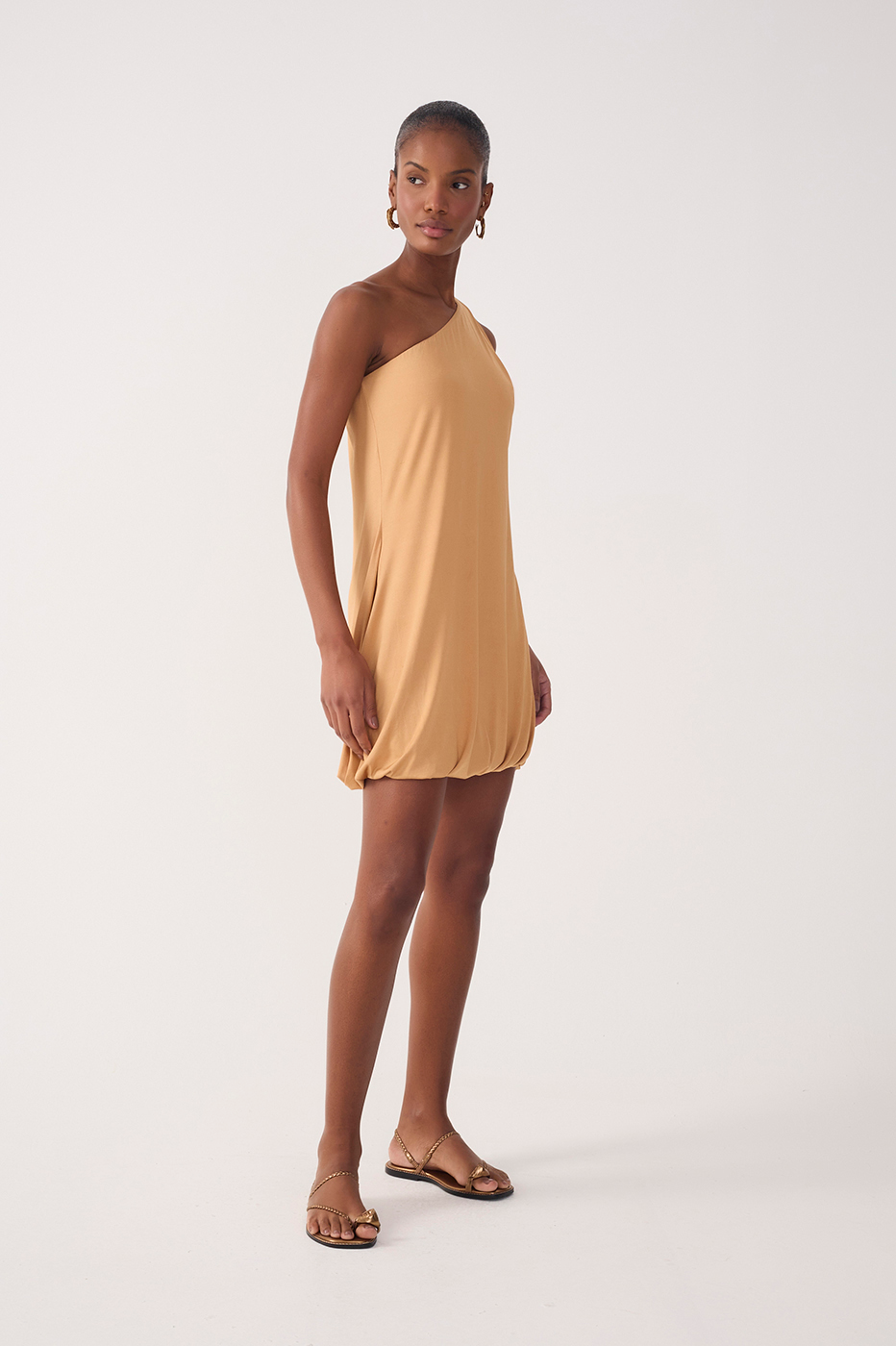 Beige One-Shoulder Balloon Mini Dress_3