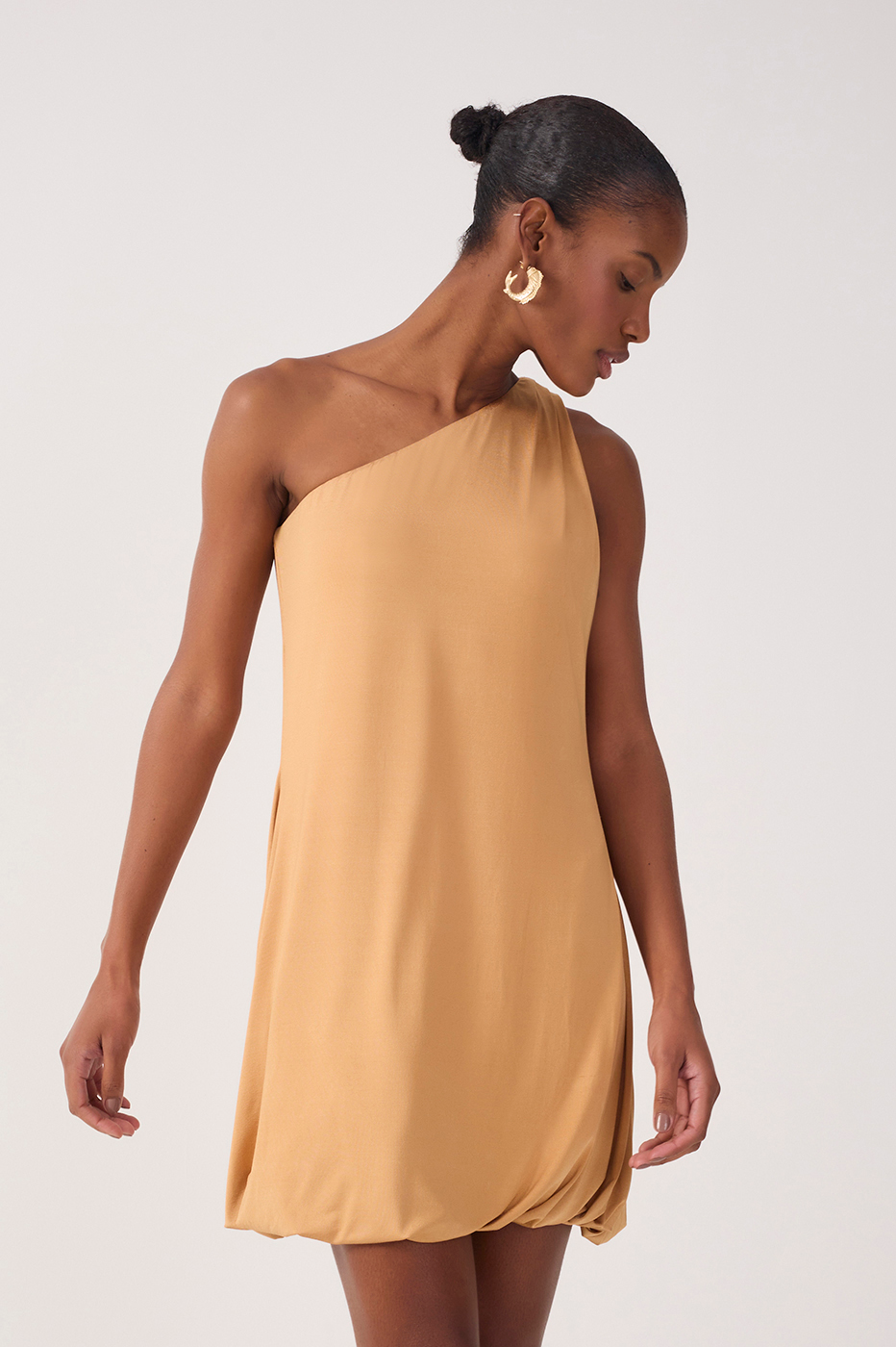 Beige One-Shoulder Balloon Mini Dress_4