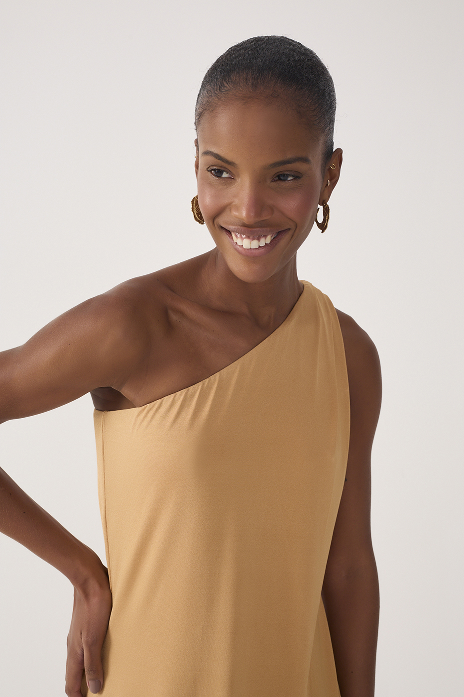 Beige One-Shoulder Balloon Mini Dress_5