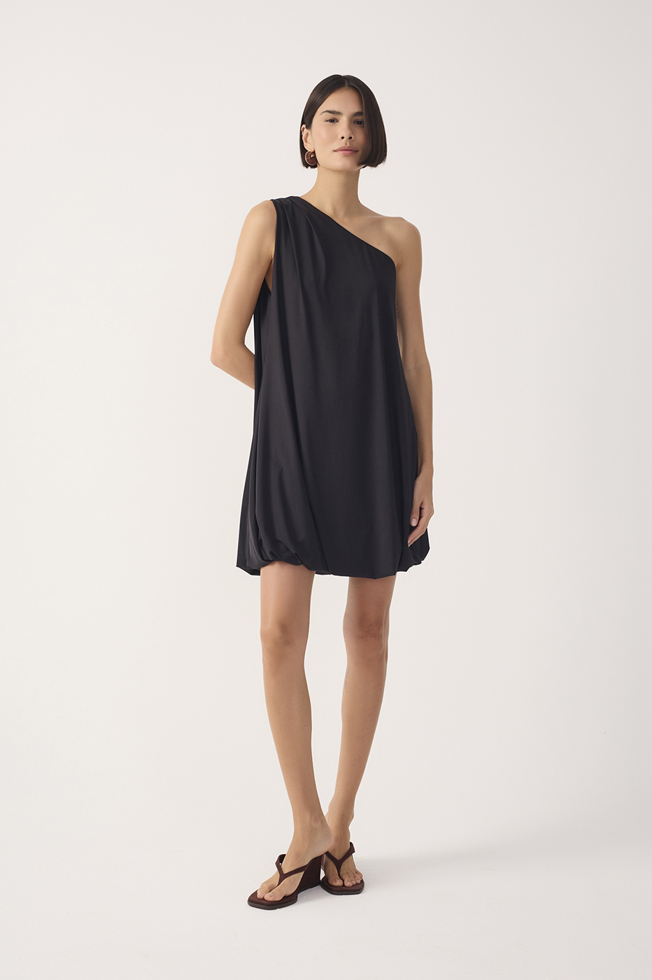 Black One-Shoulder Balloon Mini Dress_2