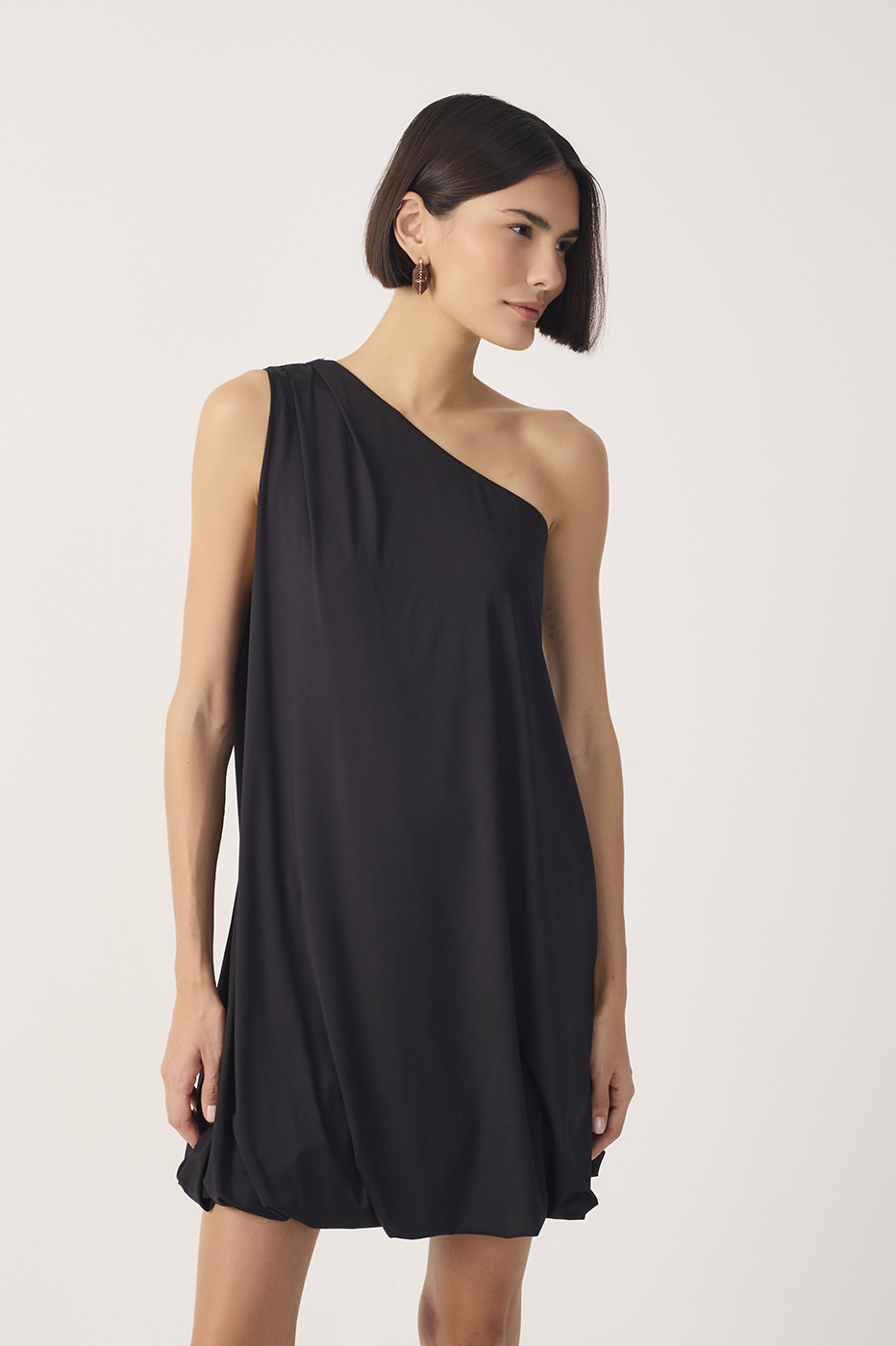 Black One-Shoulder Balloon Mini Dress_4