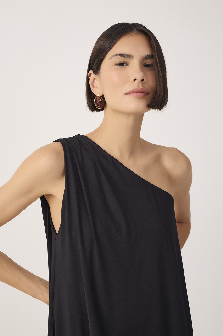 Black One-Shoulder Balloon Mini Dress_5