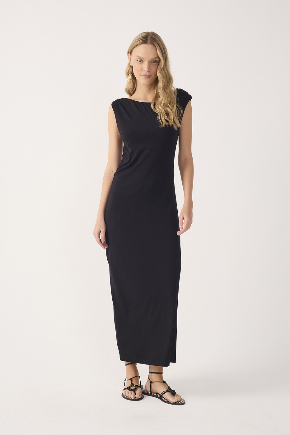 Black Sleeveless Crepe Slip Maxi Dress_2