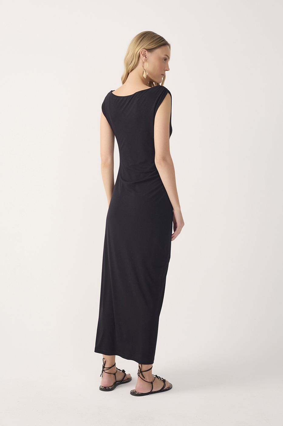 Black Sleeveless Crepe Slip Maxi Dress_6
