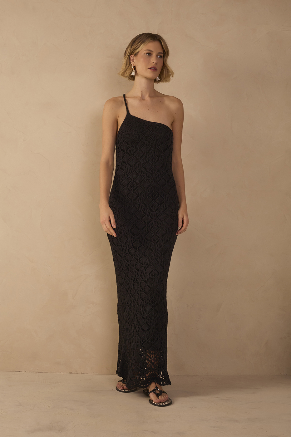 Black One-Shoulder Knit Maxi Dress_1