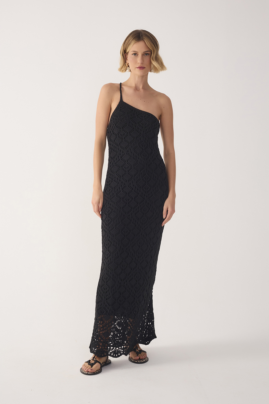Black One-Shoulder Knit Maxi Dress_2