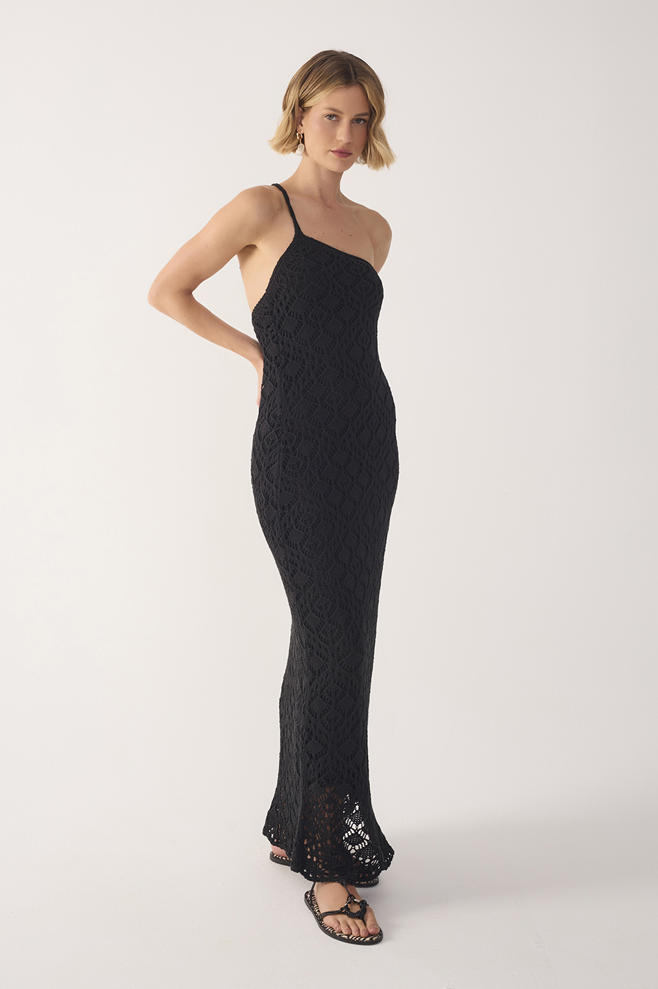 Black One-Shoulder Knit Maxi Dress_3