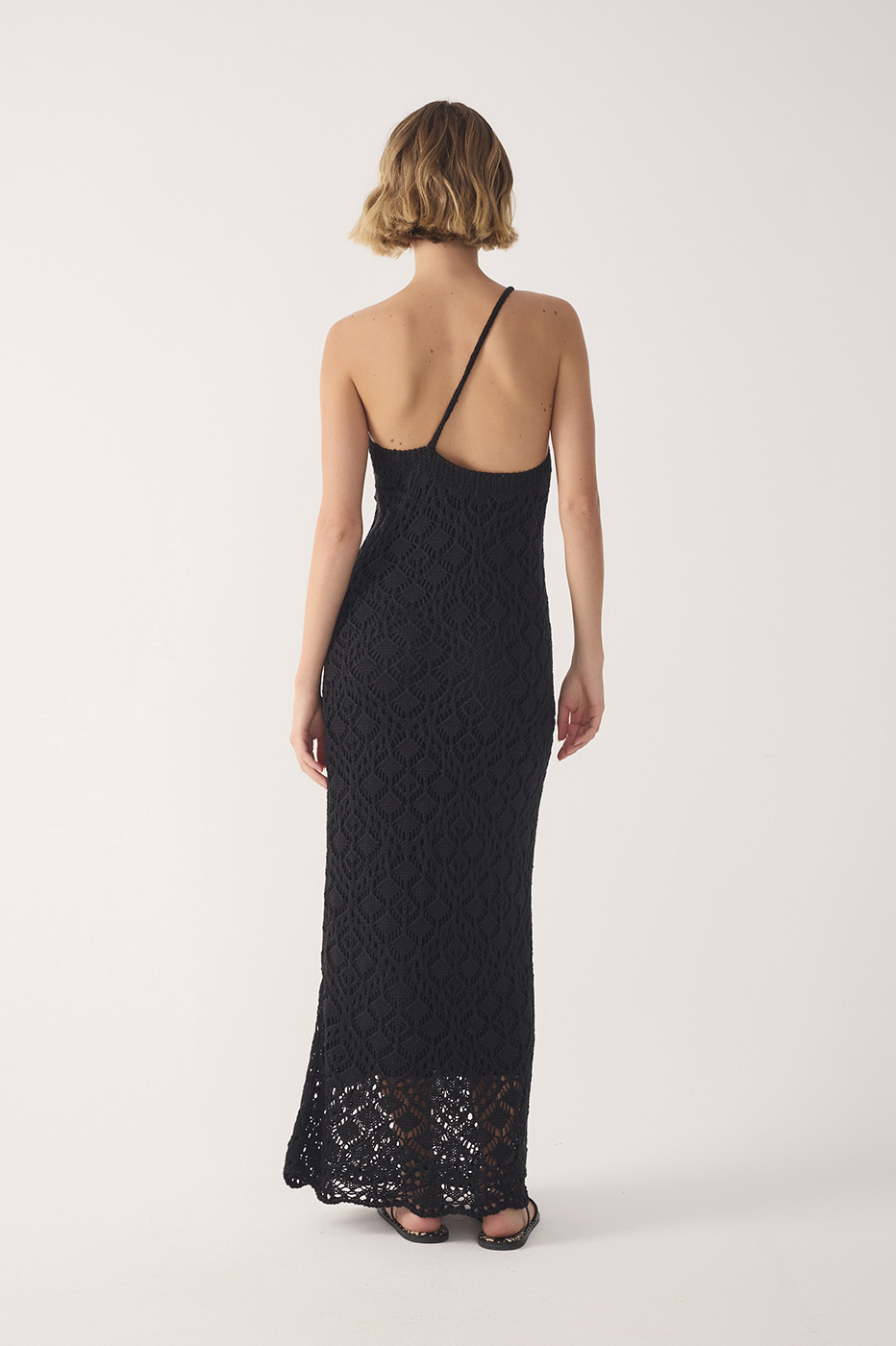 Black One-Shoulder Knit Maxi Dress_6
