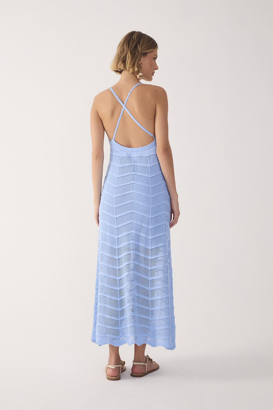 Blue V Neck Knit Midi Dress_6