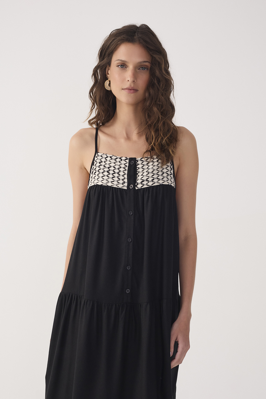 Vestido Cropped Linho Pala Bordada