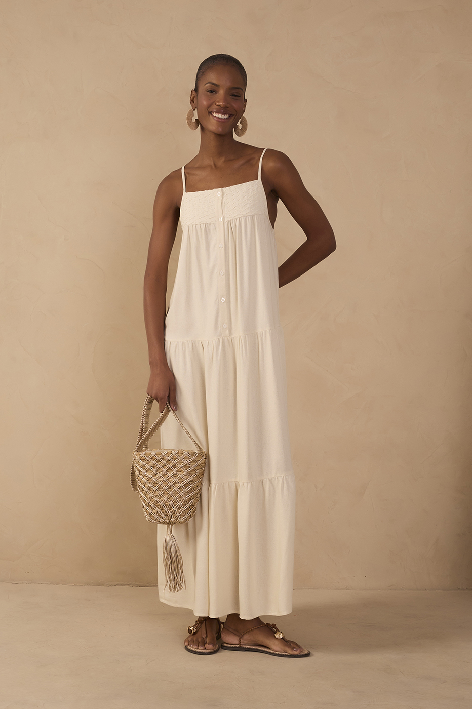 Off-White Tiered Embroidered Linen Maxi Dress_1