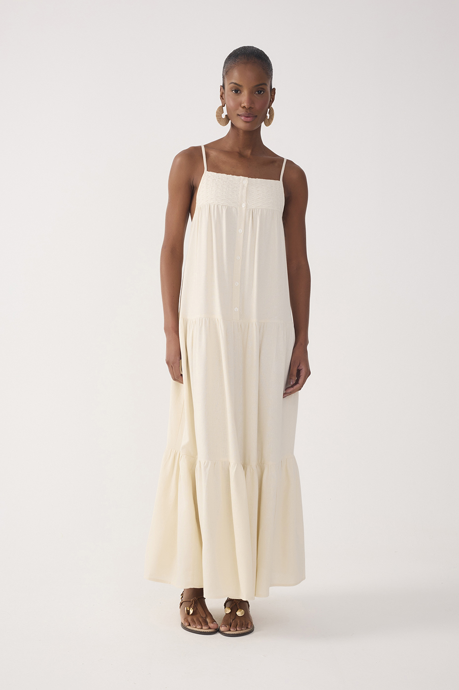 Off-White Tiered Embroidered Linen Maxi Dress_3