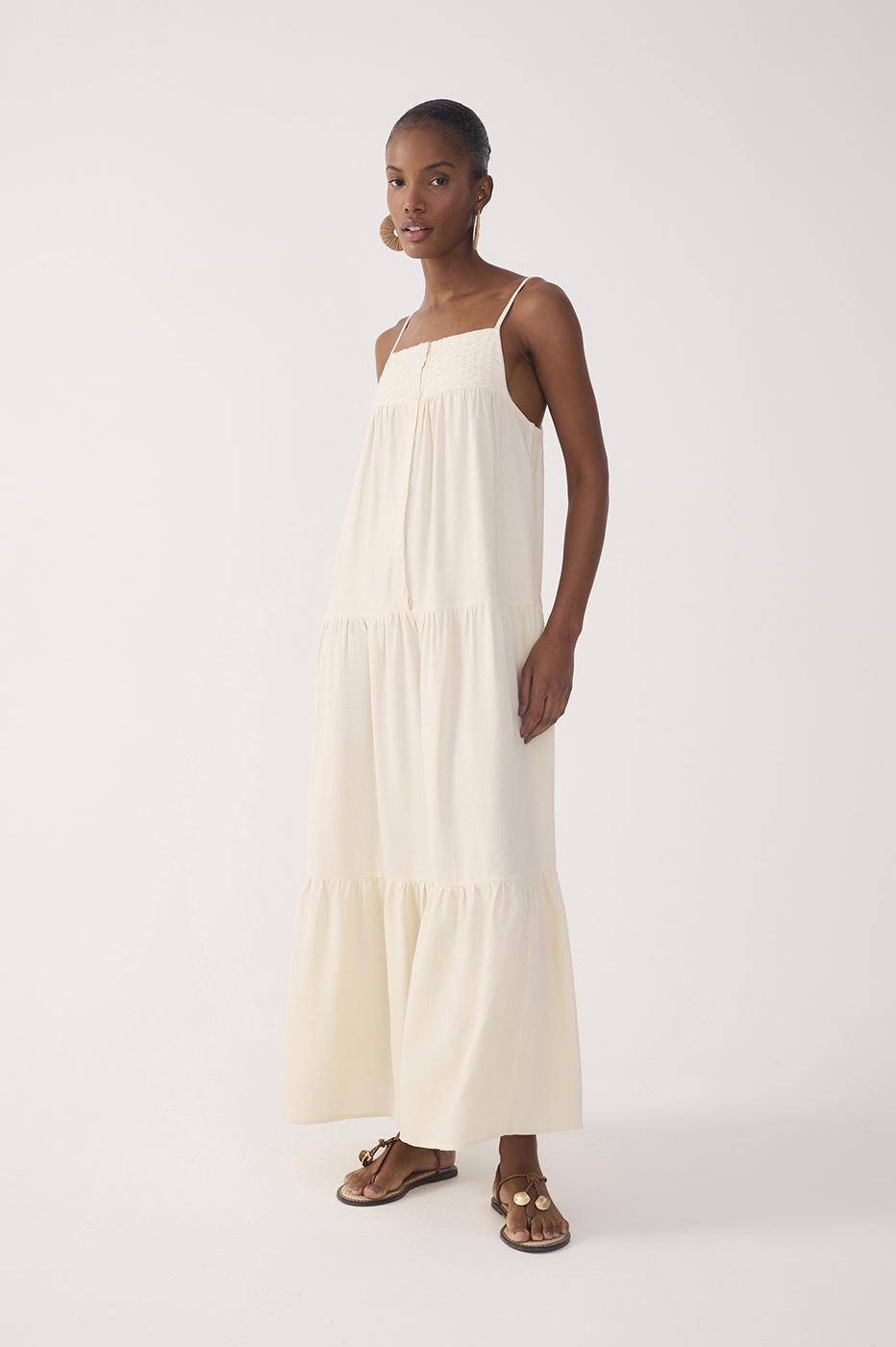 Off-White Tiered Embroidered Linen Maxi Dress_4