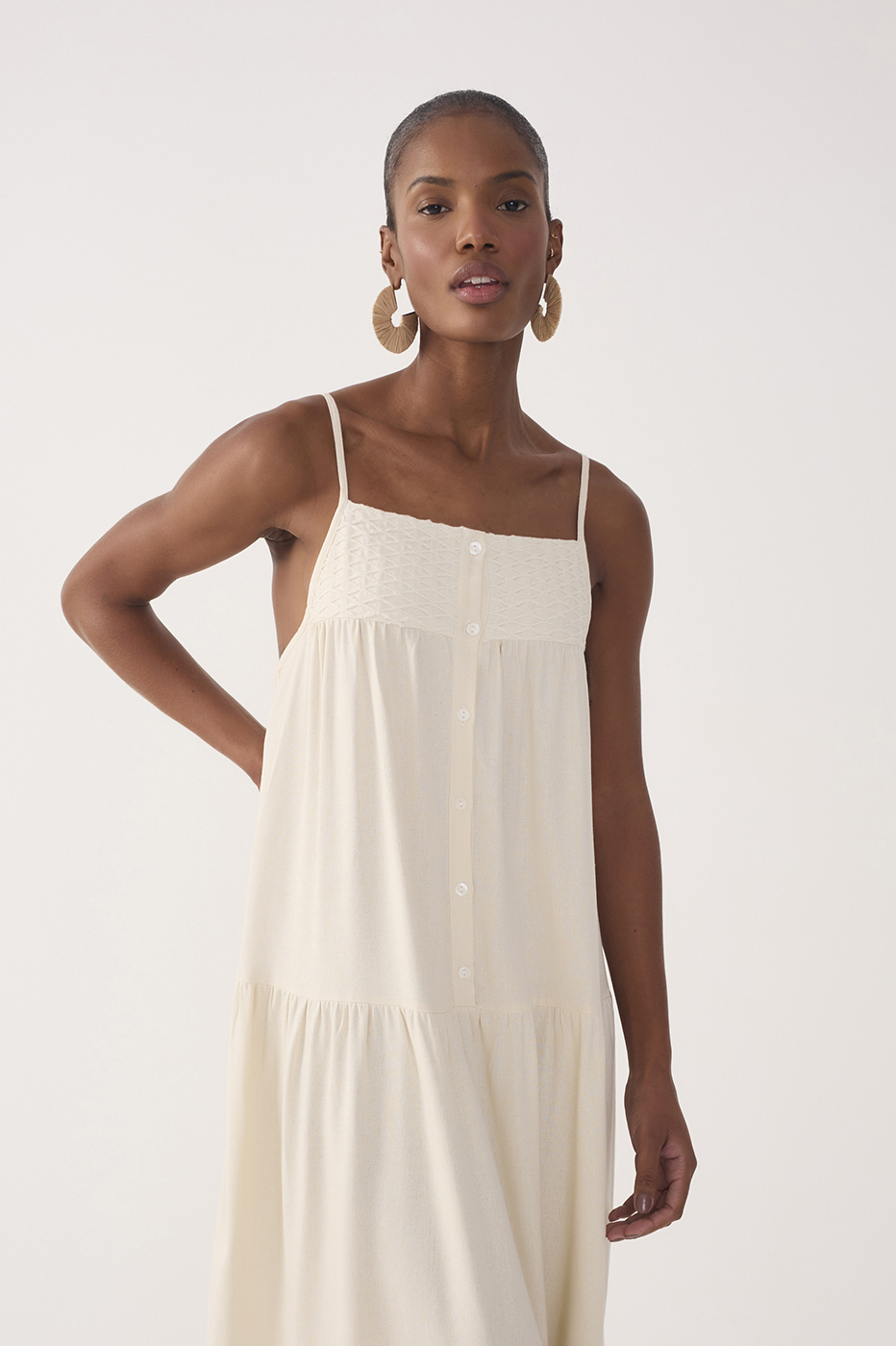 Off-White Tiered Embroidered Linen Maxi Dress_5