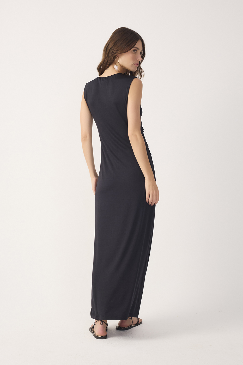 Black Jersey Twisted Shoulder Dress_6