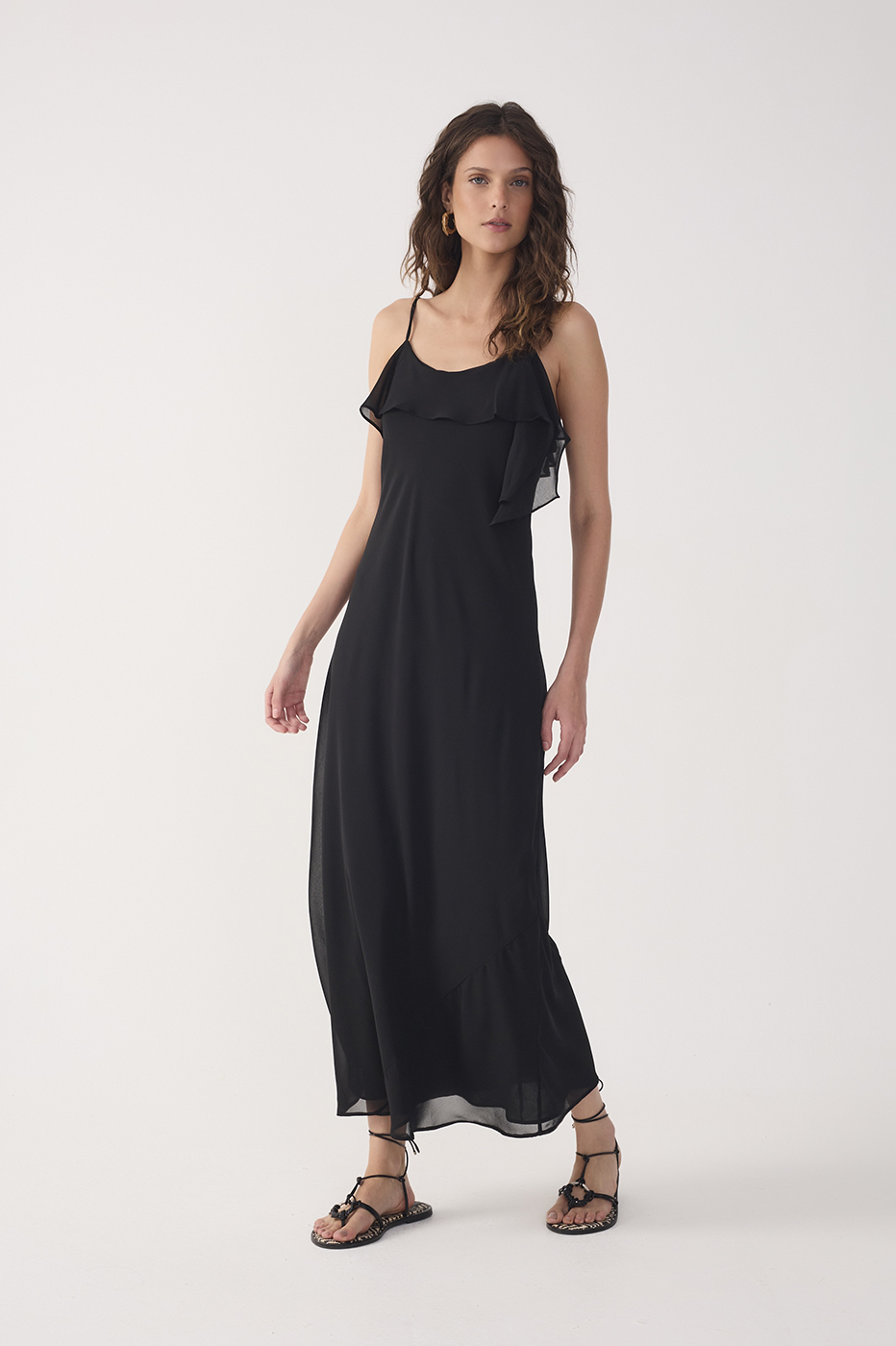 Cropped Crepe Neckline Ruffle Dress_2