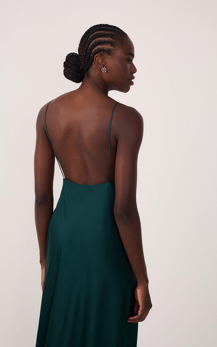 Pomar Green Draped Satin V-Neck Gown with Spaghetti Straps – Thati Amorim Collection_6