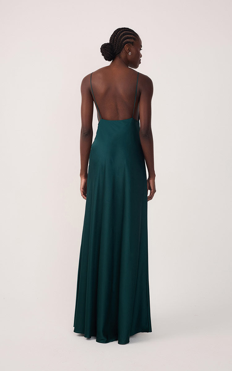 Pomar Green Draped Satin V-Neck Gown with Spaghetti Straps – Thati Amorim Collection_7