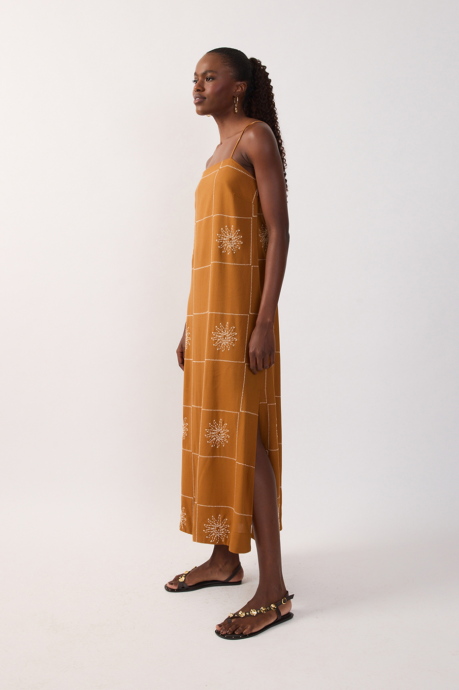 Embroidered Sun Plaid Linen Maxi Dress_3