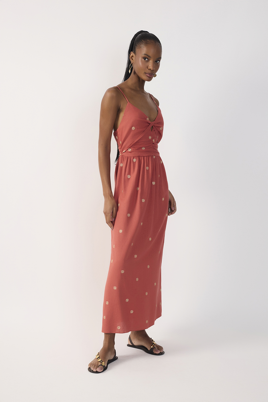 Brown Embroidered Linen Mini Dress_3