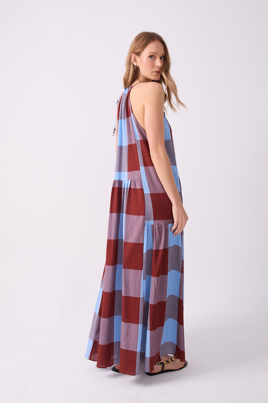 Brown Deserto Printed Collar Tie Cotton Dress_5