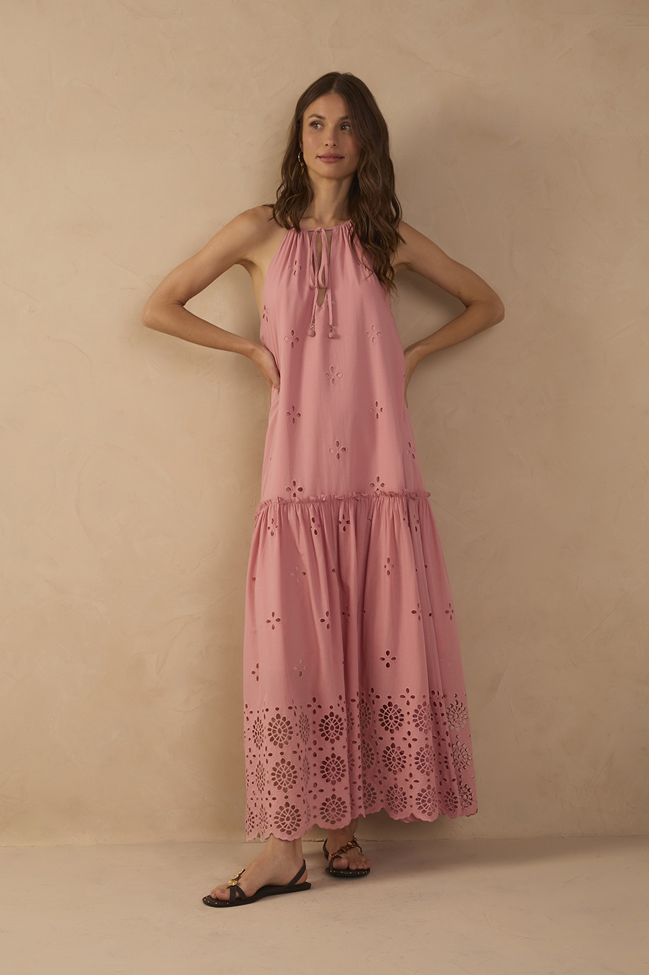 Cut-Out Neck Ties Cotton Maxi Dress_1