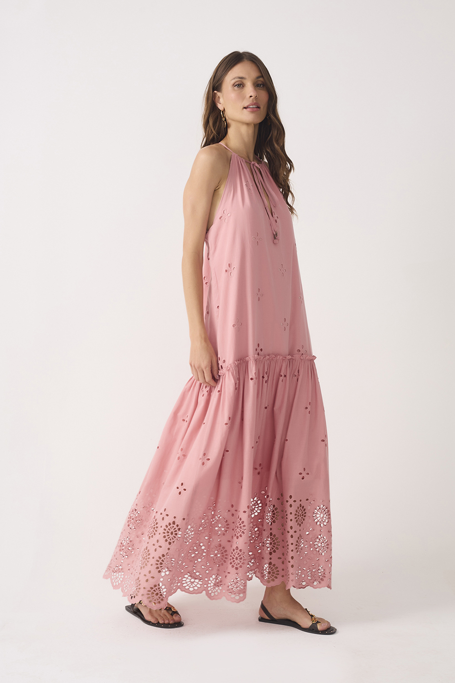 Cut-Out Neck Ties Cotton Maxi Dress_3