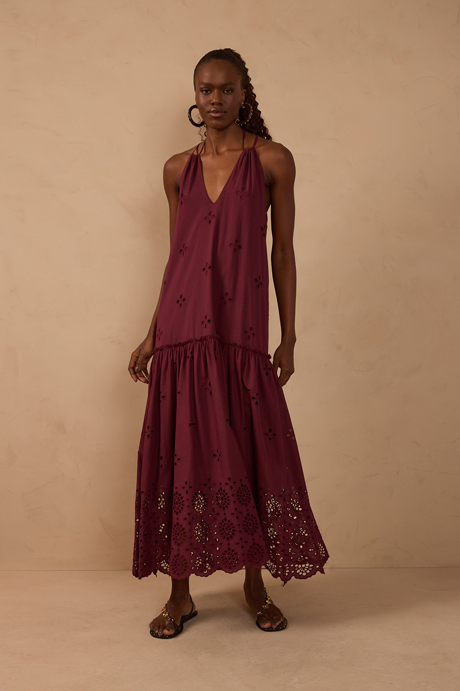 Cut-Out Neck Ties Cotton Maxi Dress_1