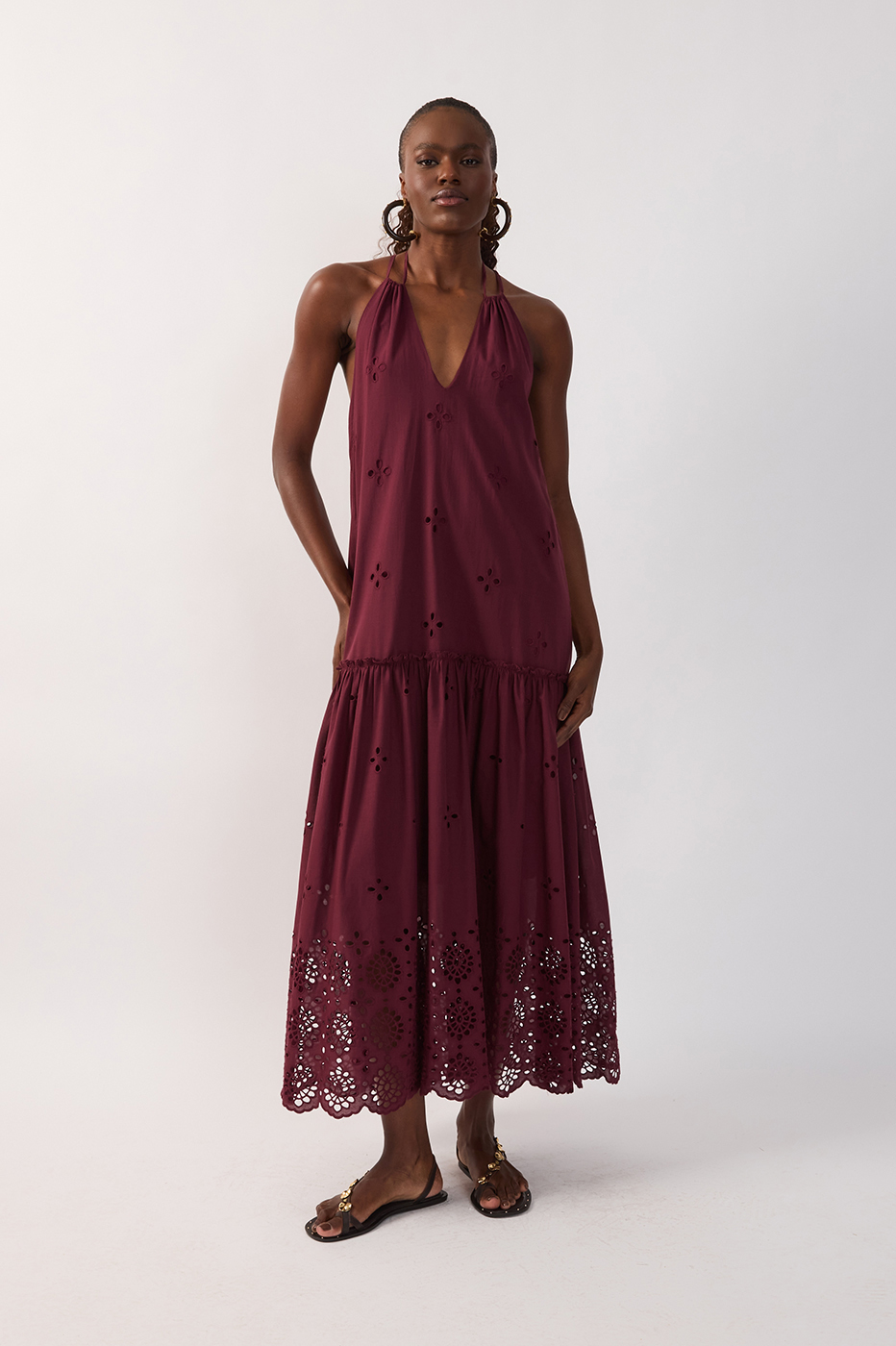 Cut-Out Neck Ties Cotton Maxi Dress_2
