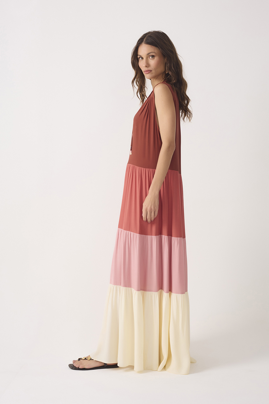 Multicolor Ties Tiered Maxi Dress_3