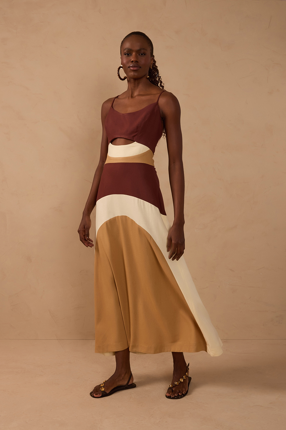Multicolor Cut-out Adjustable Straps Linen Maxi Dress_1