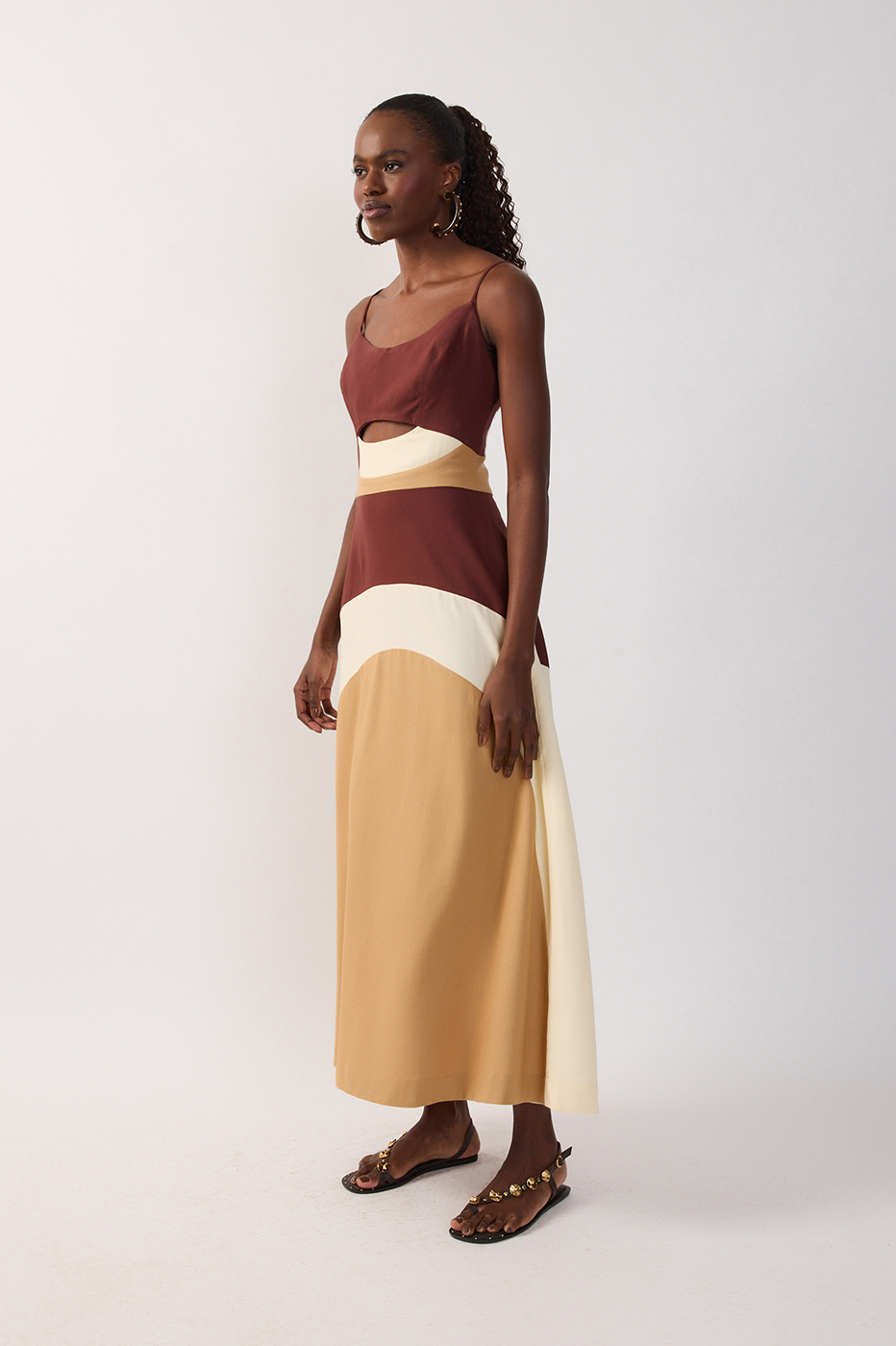 Multicolor Cut-out Adjustable Straps Linen Maxi Dress_3