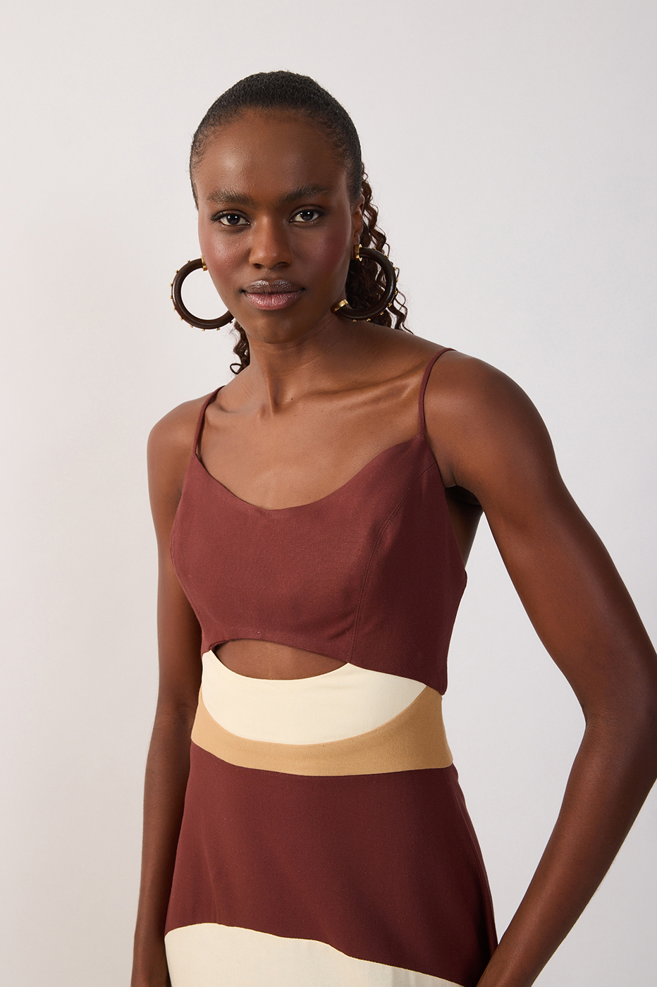 Multicolor Cut-out Adjustable Straps Linen Maxi Dress_5