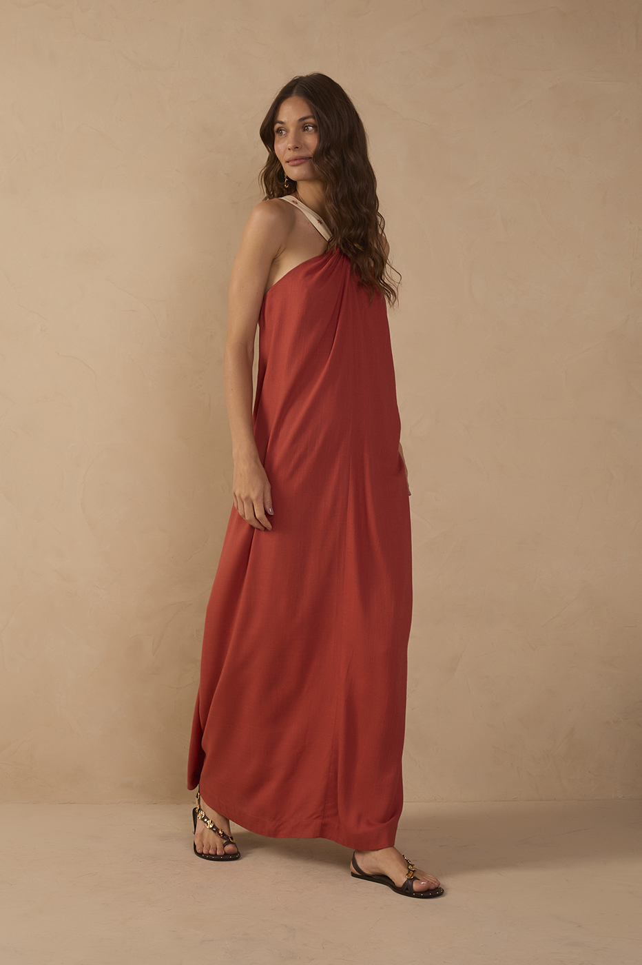 Brown Embroidered Straps Maxi Dress_1
