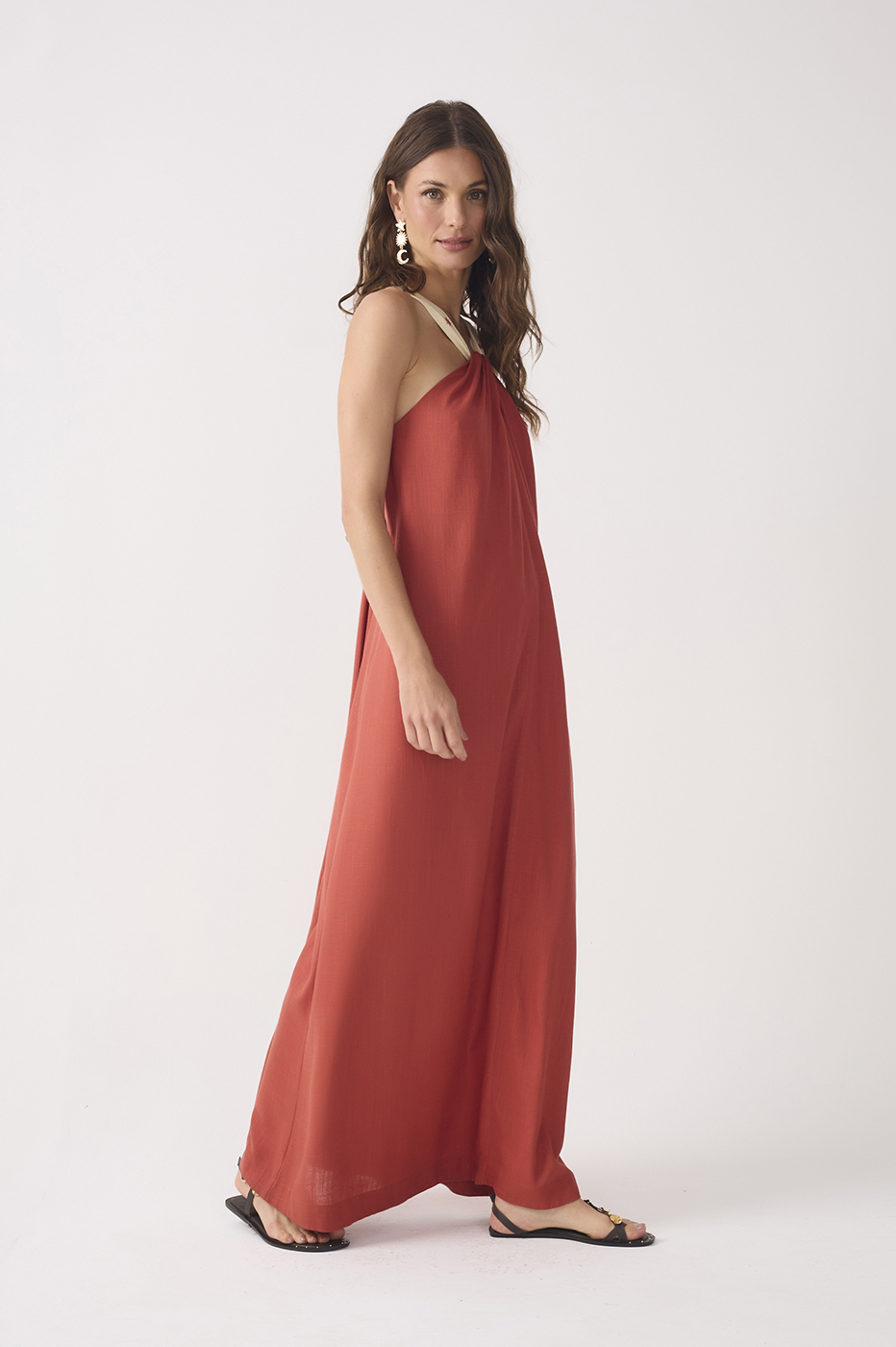 Brown Embroidered Straps Maxi Dress_3
