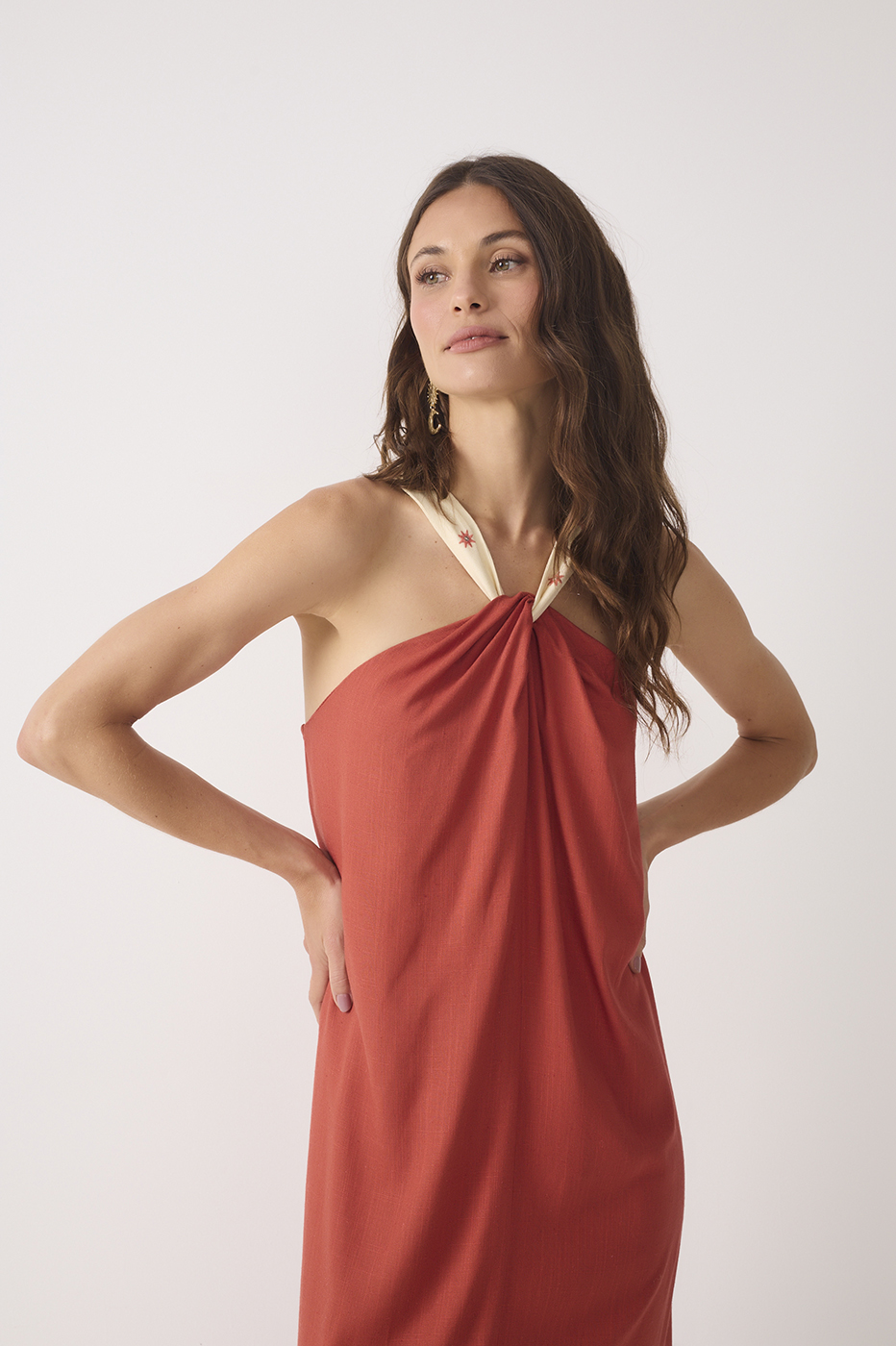 Brown Embroidered Straps Maxi Dress_4